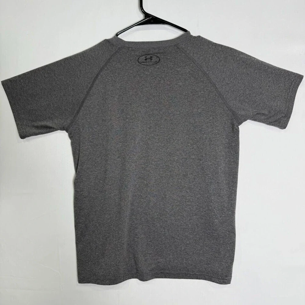Under Armour‎ Shirt Loose Fit Gray Athletic Big Logo HeatGear Kids YLG